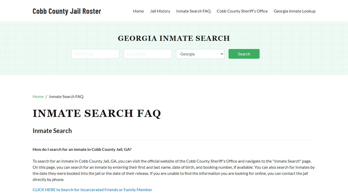 Inmate Searh FAQ - Cobb County, GA