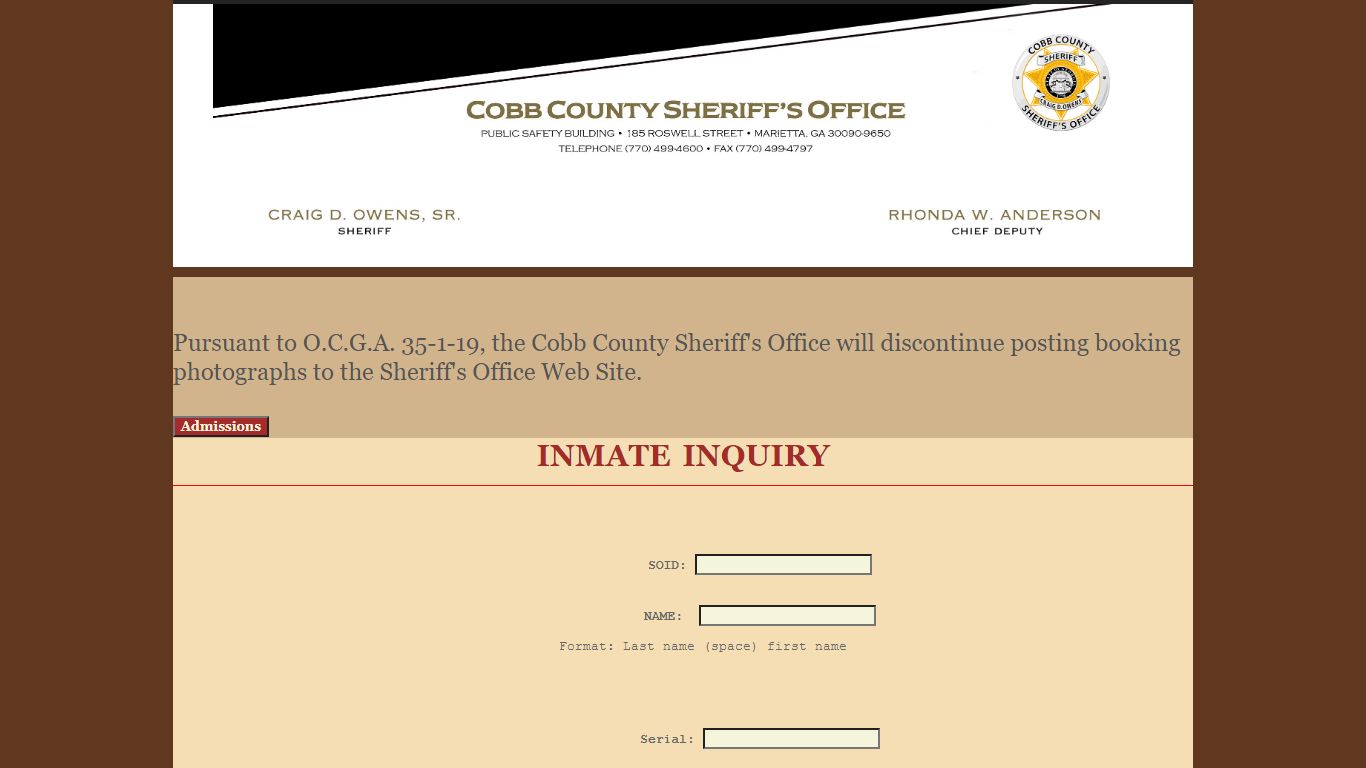 Cobb County Adult Detention Facilities Booking Data